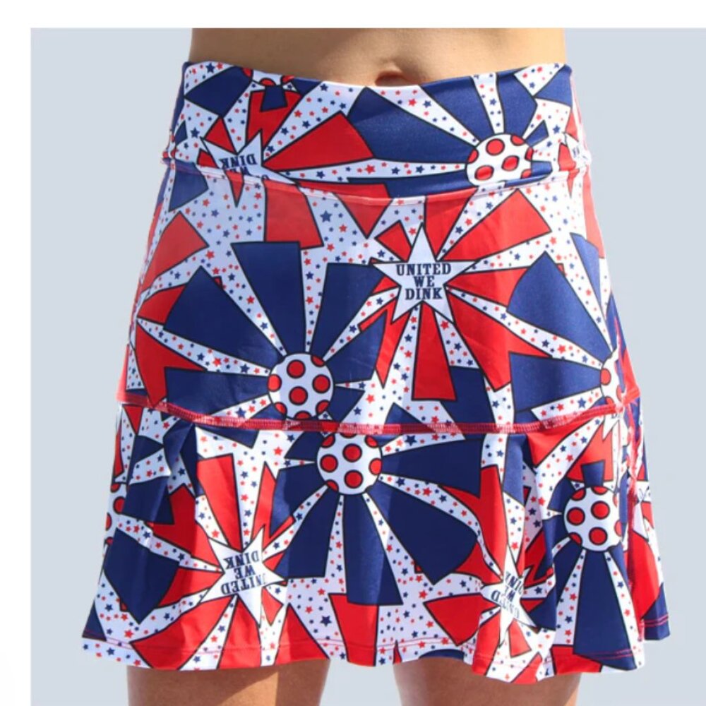 PICKLEBALL BELLA United We Dink Patriotic Flag Drop Pleat Skort Skirt 2 Small